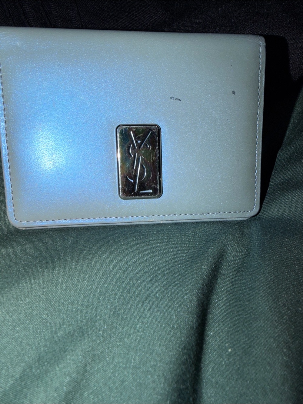 Yves Saint Laurent Powder Blue Leather Wallet with Silver Logo Plaque